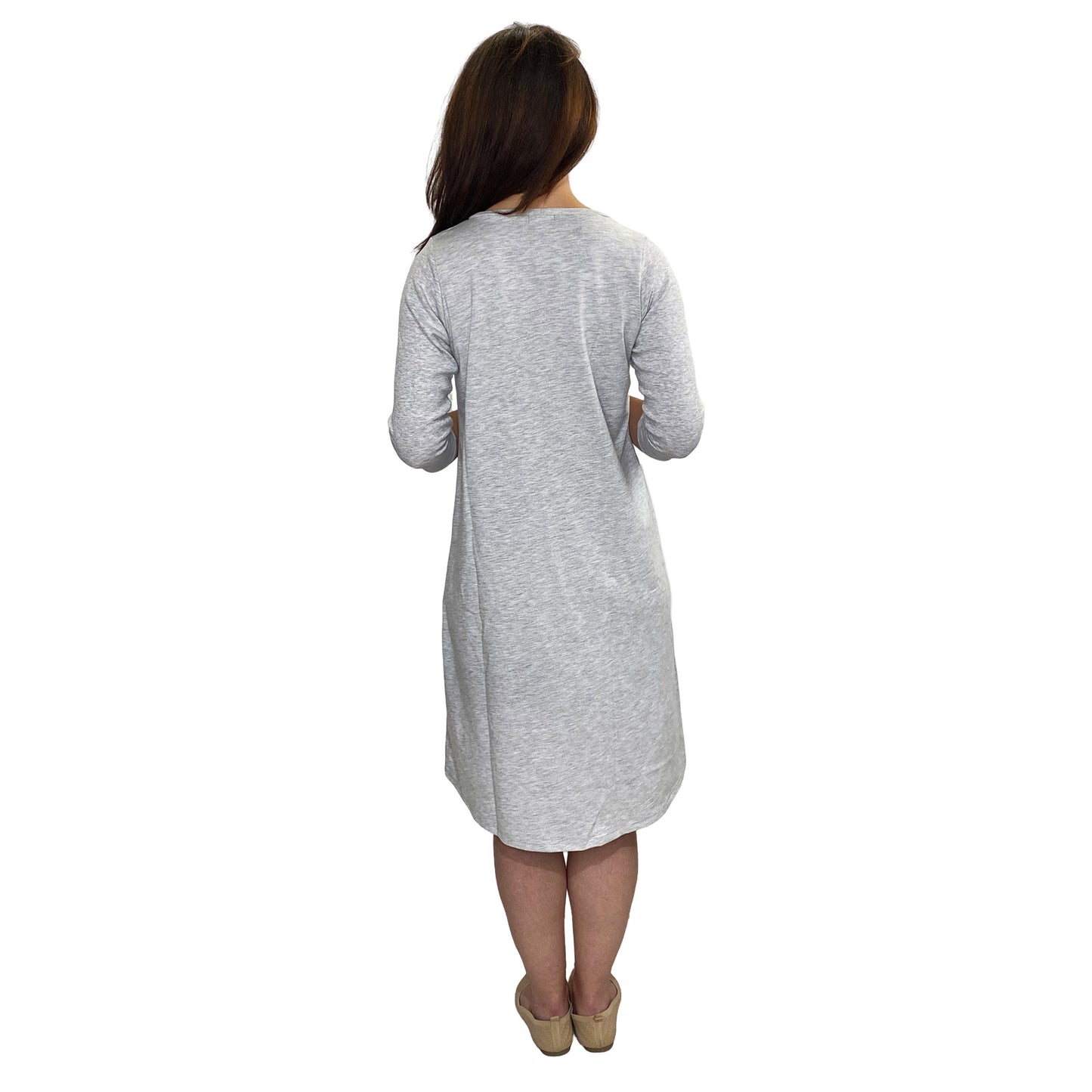 Classic 100% Cotton A-Line Dress with 3/4 Sleeves